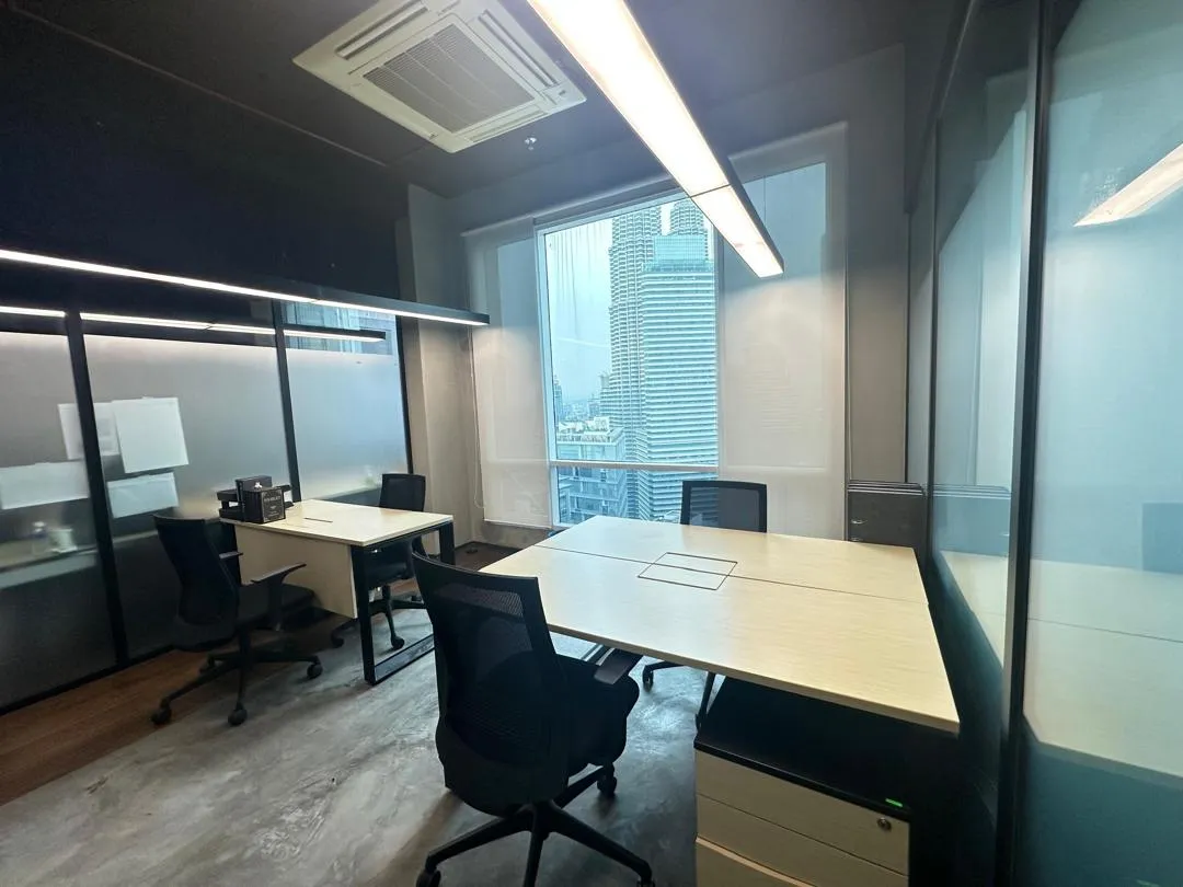 Office interior overlooking the KLCC skyline at Pent House Offices, Kuala Lumpur