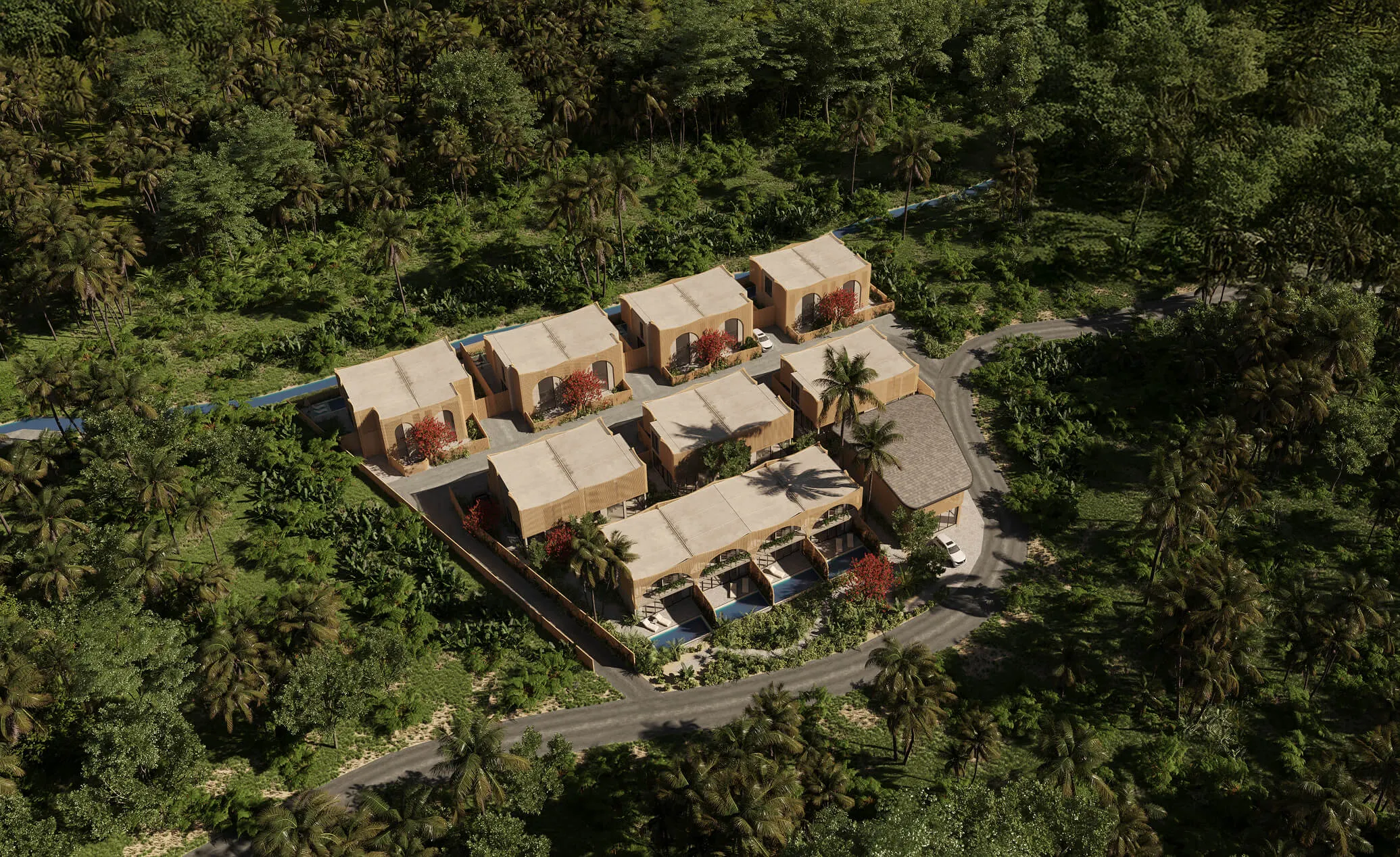 Aerial architectural render of the Rise Villas development, Bang Tao, Phuket